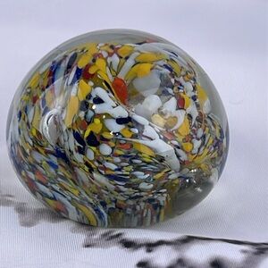 Vintage Confetti Art Glass Paperweight Swirl Pattern Bubbles